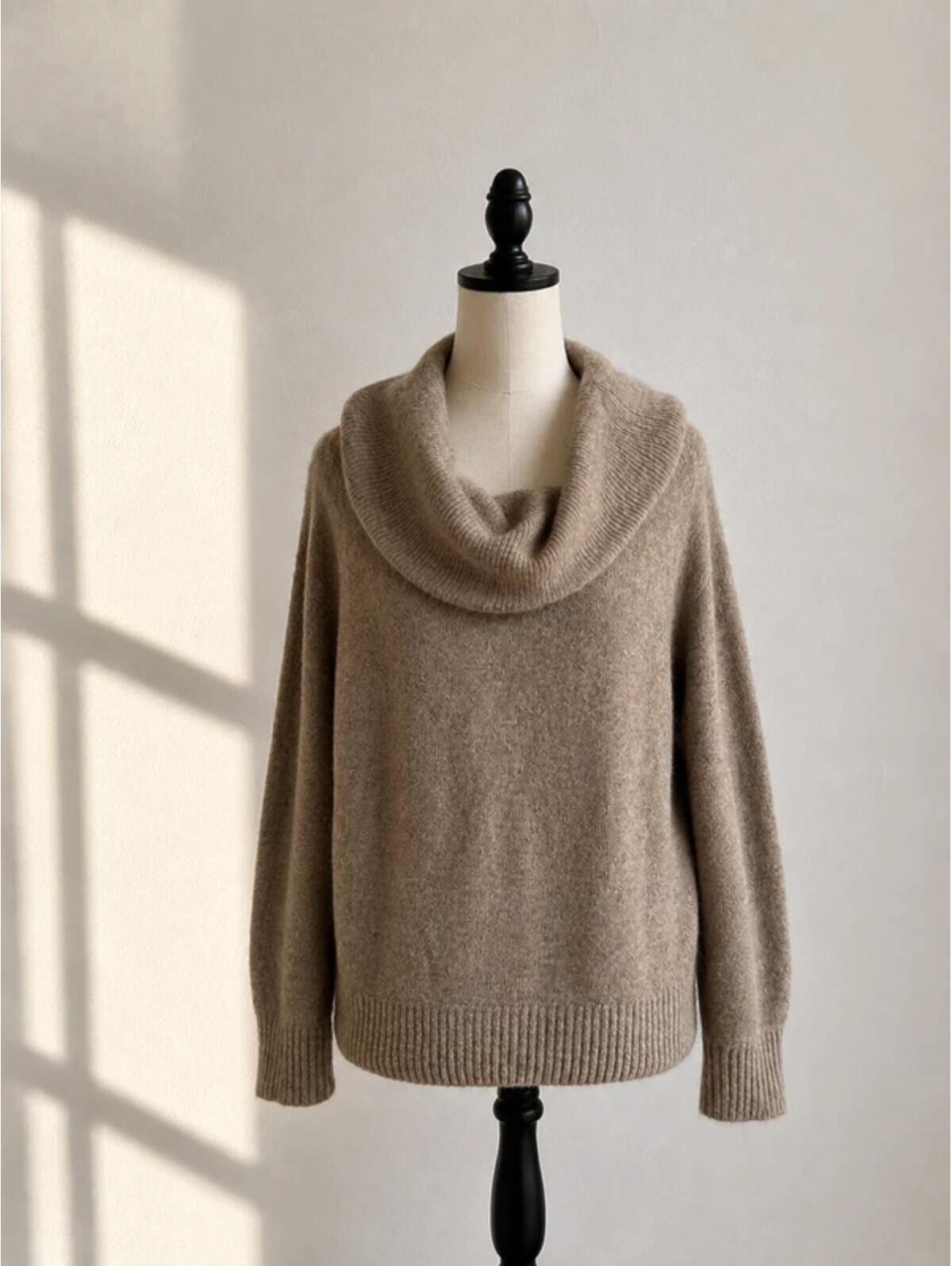 H&M Taupe Cowl Neck Sweater Women’s Xs Soft Oversized Cozy Knit Minimalist